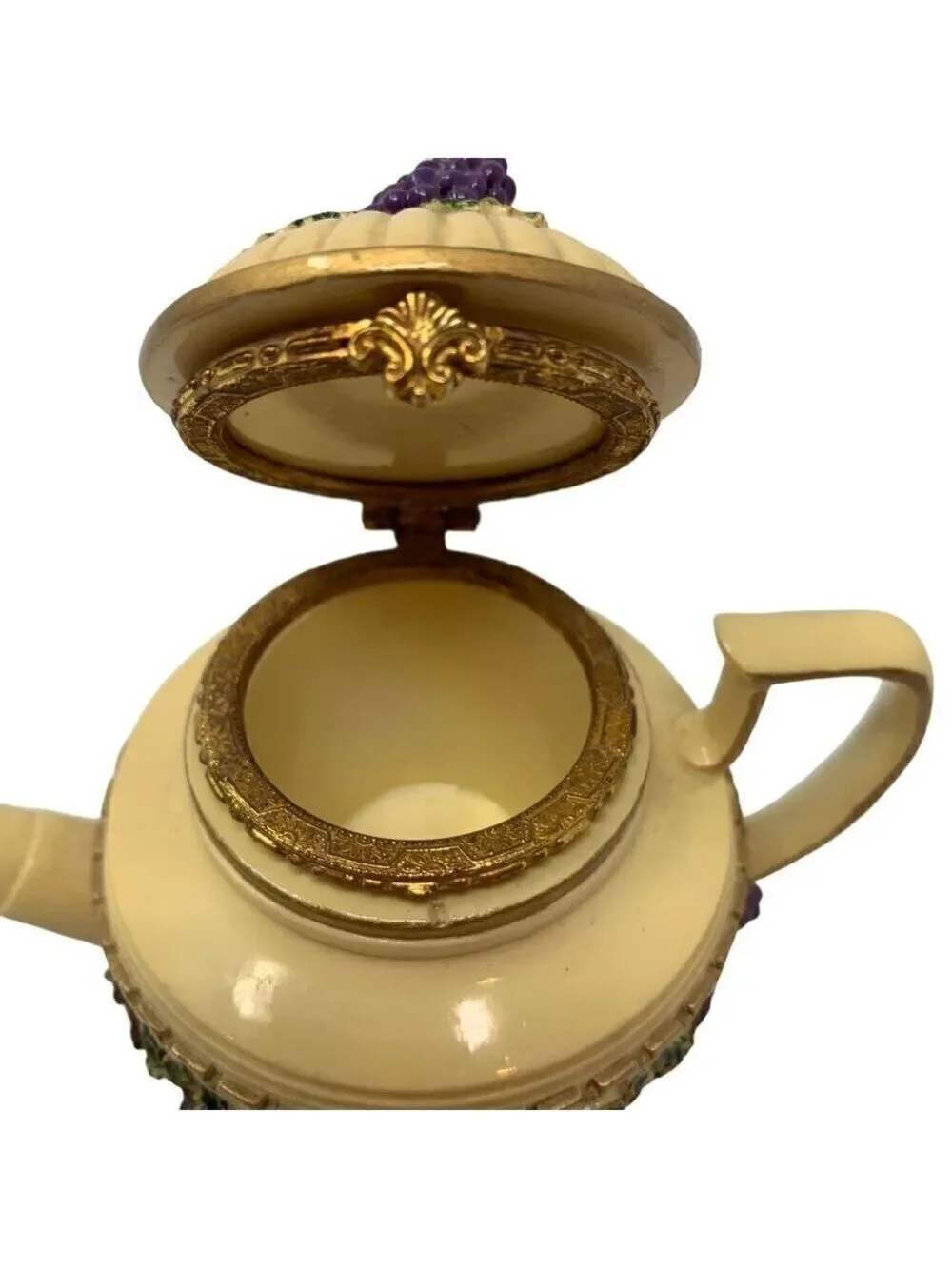 Nini Vineyard Teapot Trinket Keepsake Box Collectible Mini Hand Painted 6-41